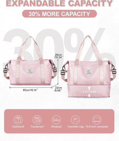 Travel Duffel Bag, Sports Tote Gym Bag, Shoulder Weekender Overnight Bag for Women