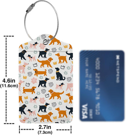 Cartoon Dogs Luggage Tags for Suitcases,2 Pack Luggage Tag, Leather Stainless Steel Loop Label Tag for Women Girl Travel Bag Suitcase