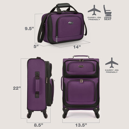U.S. Traveler Lightweight Rolling 20" Carry On Luggage Softside Suitcase, Purple, 4 Wheel