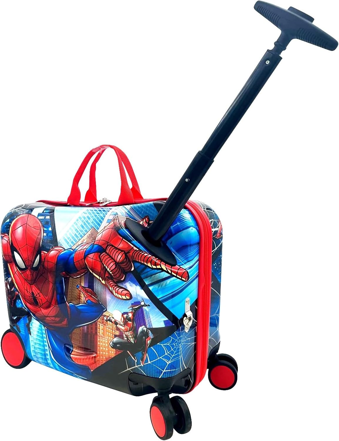 Fast Forward Ride-On 18" Suitcase For Kids/Tow-Along Toddler Carry-On Luggage With Wheels (Spiderman)
