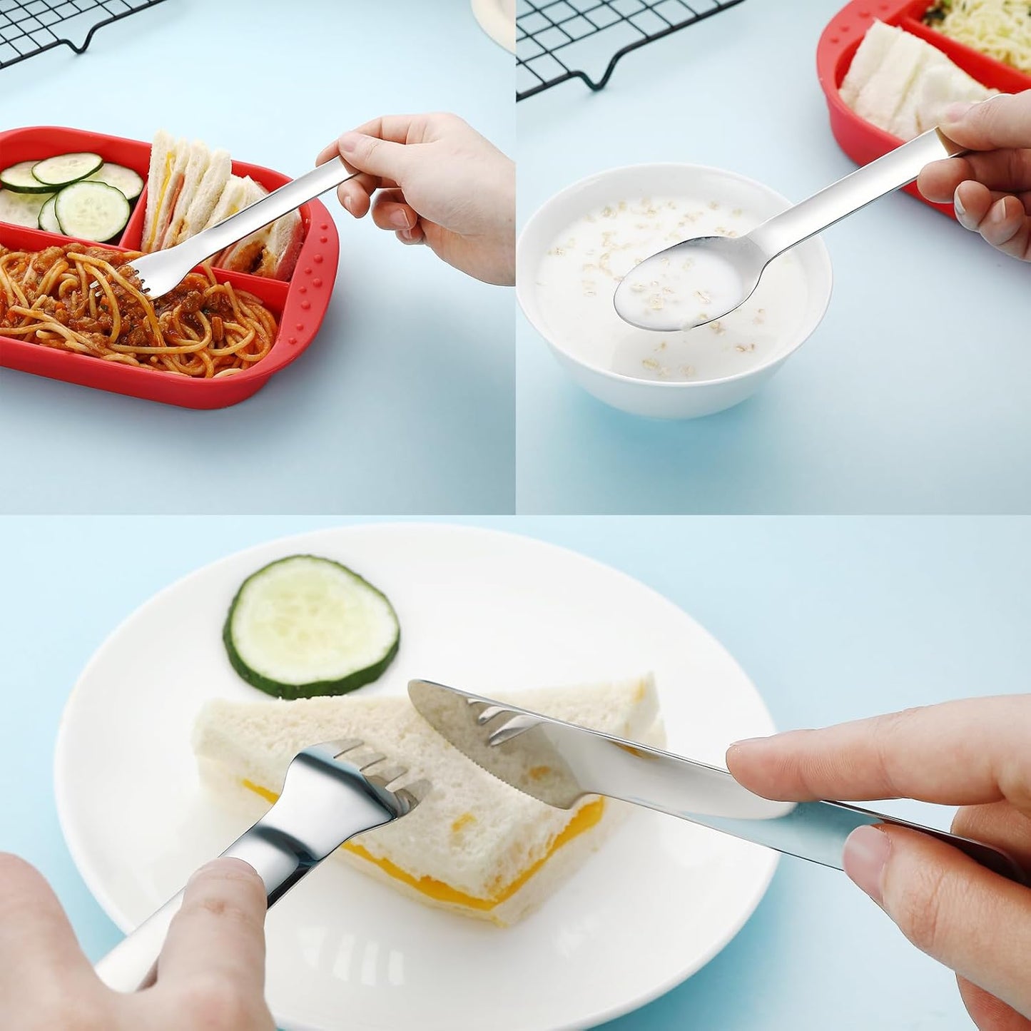 DEVICO Travel Utensils with Case, Reusable Camping Silverware Cutlery, 18/8 Stainless Steel Portable Fork Spoon Knife Set for Lunch Picnic School Workplace (Green)