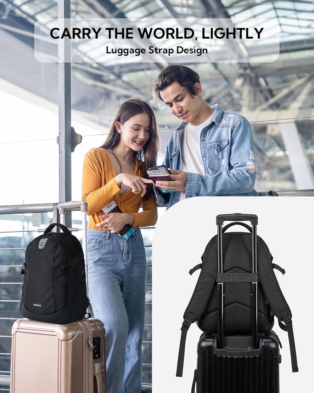 WATERFLY Small Casual Travel Backpack: 20L for Men Women Work Commuter Everyday EDC Daypack Hiking Gym Sport Workout Black