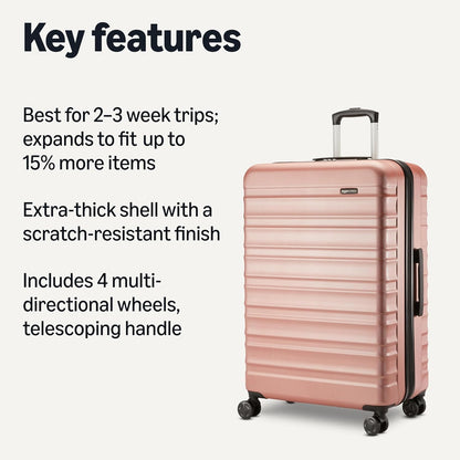 Amazon Basics 30" Hardside Large Checked Luggage, Hardshell Suitcase With Wheels, Expandable For Up to 15% More Space, With Scratch-Resistant Surface, Four Multi-directional Wheels, Rose Gold
