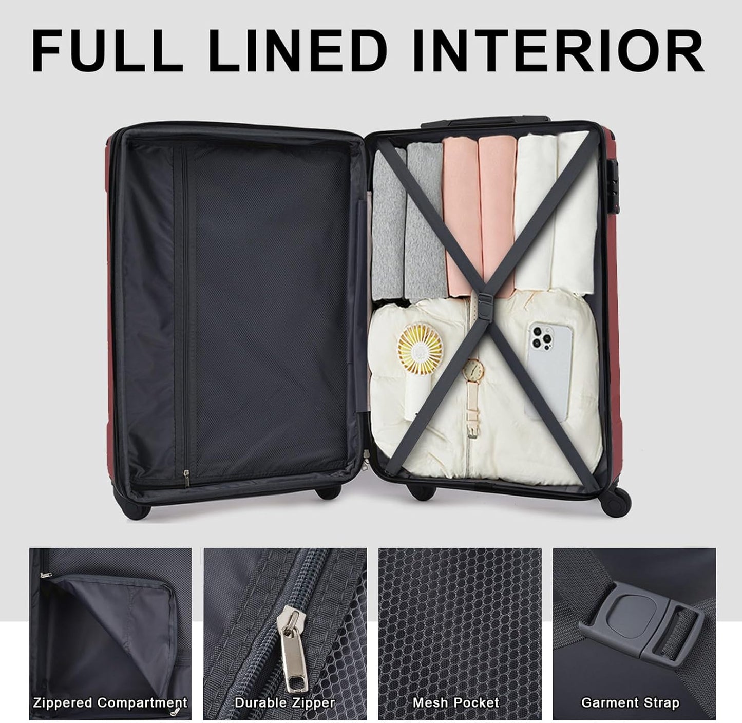 Merax Carry-On Luggage 22x14x9 airline approved, Hardshell ABS Suitcase with Spinner Wheels, TSA Lock, Lightweight Durable 20 Inch Travel Luggage for Men Women(Red)