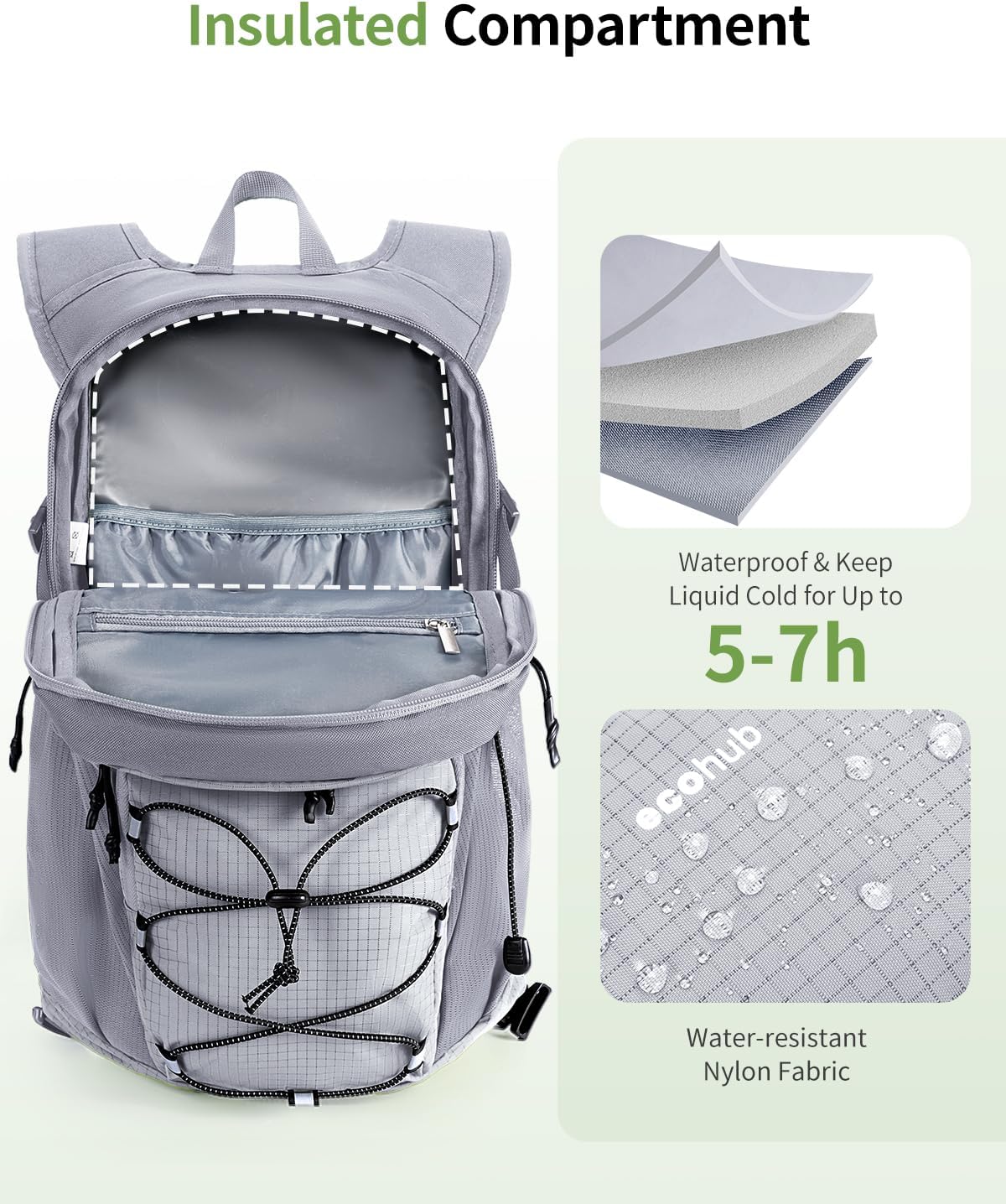 ECOHUB Hydration Backpack for Men Women, 20L Lightweight Hiking Daypack Cycling Backpack with 2L Water Bladder, Insulated Hydration Pack with Waist Pack