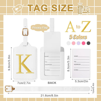 Personalized Initial Luggage Tags for Suitcase TSA Approved, White Leather Cute Luggage Tag with Privacy Cover Name Card, Embroidered Custom Luggage Tags Travel Baggage Tags Gifts for Women Kids(K)