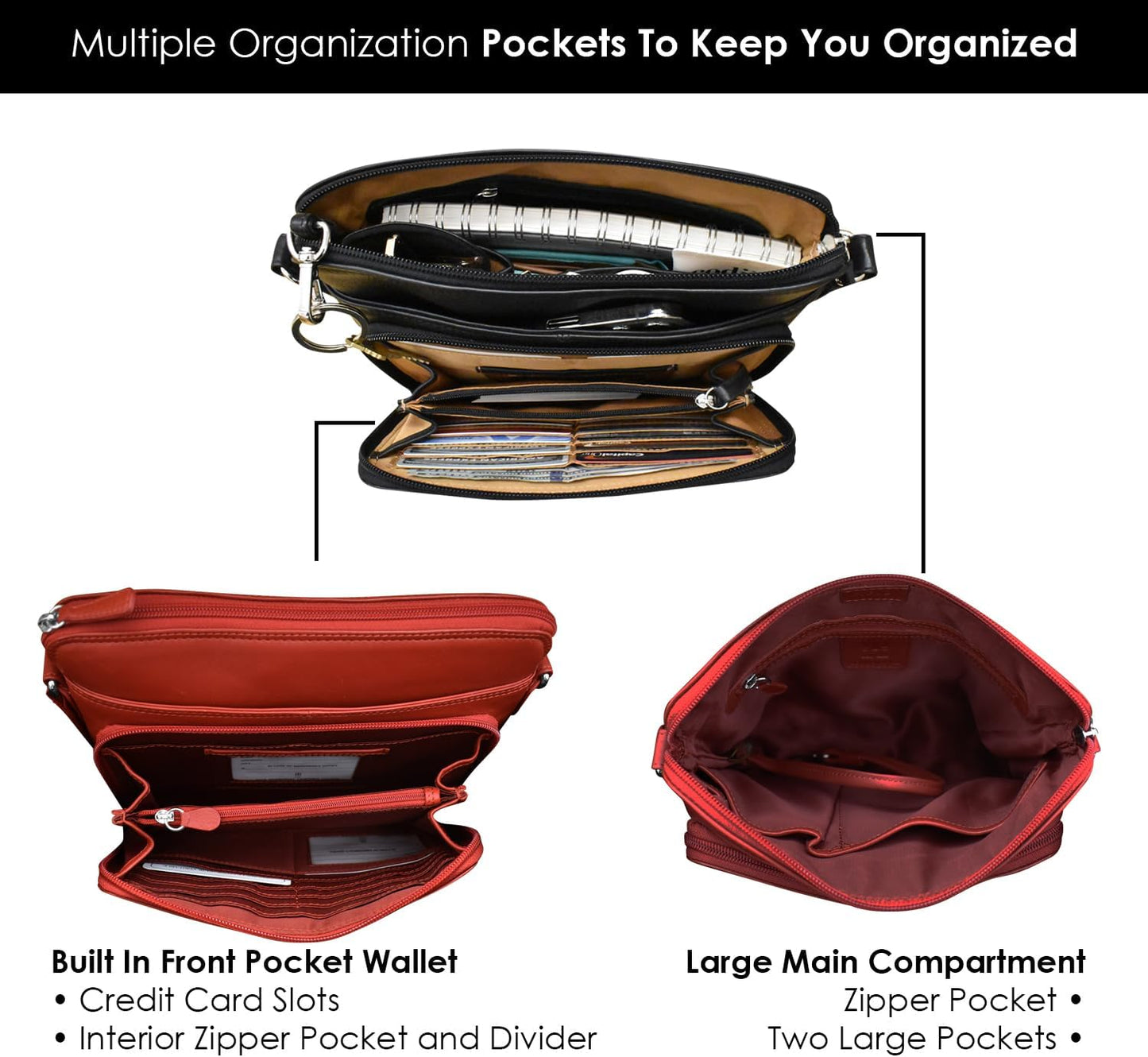 ili New York Genuine Leather Crossbody Bags for Women - Premium RFID Blocking Shoulder Bag Organizer with Adjustable Strap