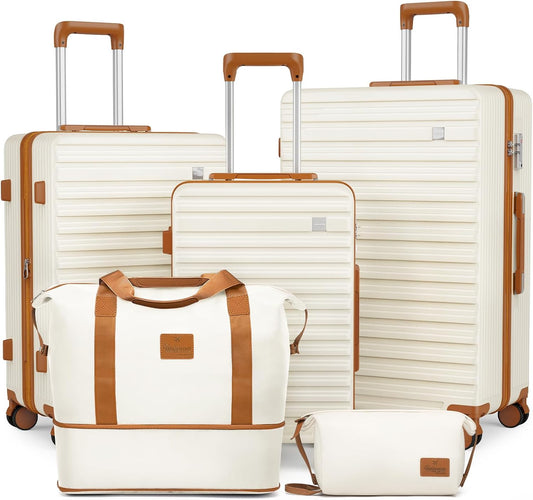 imiomo Luggage Sets 3 Piece,Expandable Hardside Suitcase Set with Spinner Wheels,Lightweight Travel Luggage set with TSA Lock（20/24/28,White）