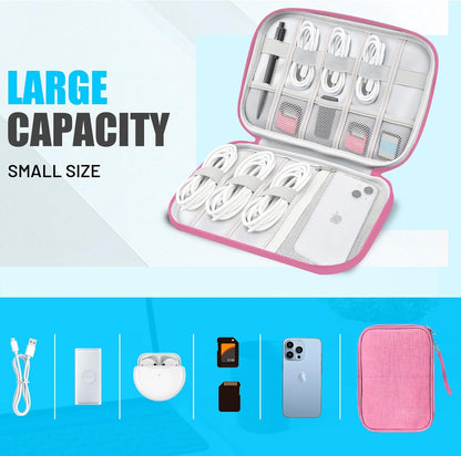 Travel Cable Organizer Bag, Electronics Organizer Tech Pouch with Double Layers for Cords, Chargers, Phone, Earphones, USBs, SD Cards - Travel Essentials Portable Waterproof Tech Pouch