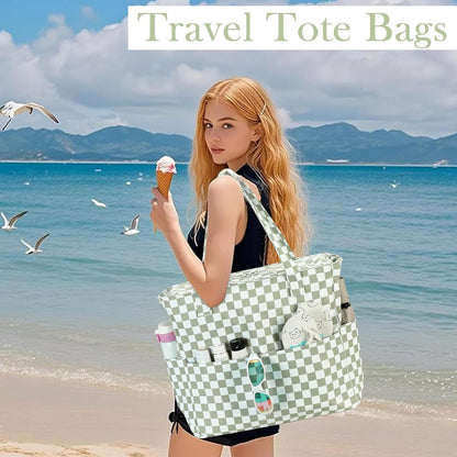 LEDAOU Beach Bag Waterproof Sandproof Women Tote Bag Pool Bag with Zipper for Gym Grocery Travel with Wet Pocket