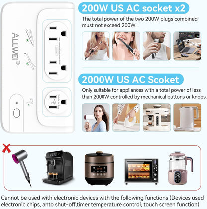 ALLWEI 2000W Travel Voltage Converter 220v to 110v Converter for European Travel Voltage Adapter for Hair Dryer Straightener/Curling Iron, Power Converter Adapter Combo with Type C, E/F, G, I, L