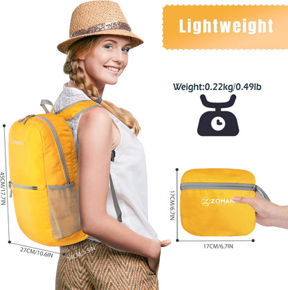 ZOMAKE Ultra Lightweight Hiking Backpack 20L, Packable Small Backpacks Water Resistant Daypack for Women Men(Yellow New)
