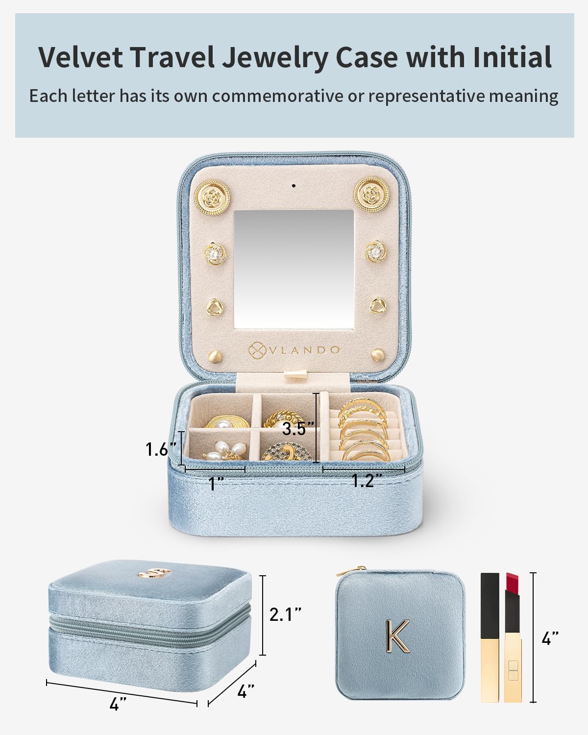 Vlando Preppy Stuff Jewelry Holder Organizer, Preppy School Supplies for Teens Girl Gifts Trendy Stuff, Preppy Jewelry Travle Case for Teens Girls, Birthday Gifts for Daughers - Letter K, Blue