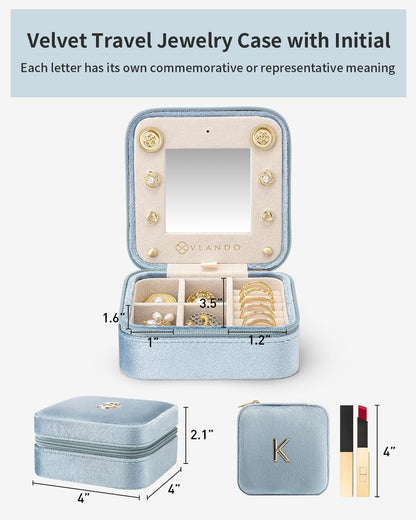 Vlando Preppy Stuff Jewelry Holder Organizer, Preppy School Supplies for Teens Girl Gifts Trendy Stuff, Preppy Jewelry Travle Case for Teens Girls, Birthday Gifts for Daughers - Letter K, Blue