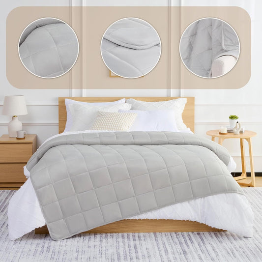 L'AGRATY Weighted Blanket - 60"x80", 15lbs Soft Breathable Heavy Blanket with Minky Material and Glass Beads for Adults, All-Season