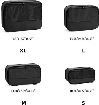 4 Piece Compression Packing Cubes for Suitcases and Backpack, Lightweight Travel Organizers (Black)