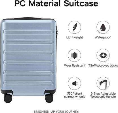 Carry on Luggage 22 X 14 X 9 Airline Approved, 20 Inch Luggage for 3-5 Days Travel, Double Spinner Wheels, 100% Hardshell PC, TSA Lock (09-Blue, Checked 28-Inch)