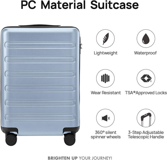 Carry on Luggage 22 X 14 X 9 Airline Approved, 20 Inch Luggage for 3-5 Days Travel, Double Spinner Wheels, 100% Hardshell PC, TSA Lock (09-Blue, Checked 28-Inch)