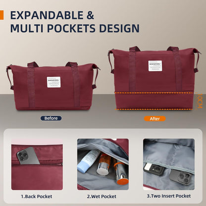 SHOWKOO Luggage Sets Expandable PC+ABS Durable Suitcase Double Wheels TSA Lock 5pcs Wine Red