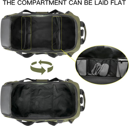 TUGUAN Extra Large Travel Duffle Bag Backpack for Men with Adjustable Dividers 120L Big Weekend Overnight Bag with ID Pocket Shoulder Strap Heavy Duty Sports Duffel Bags for Camping Gym, Green