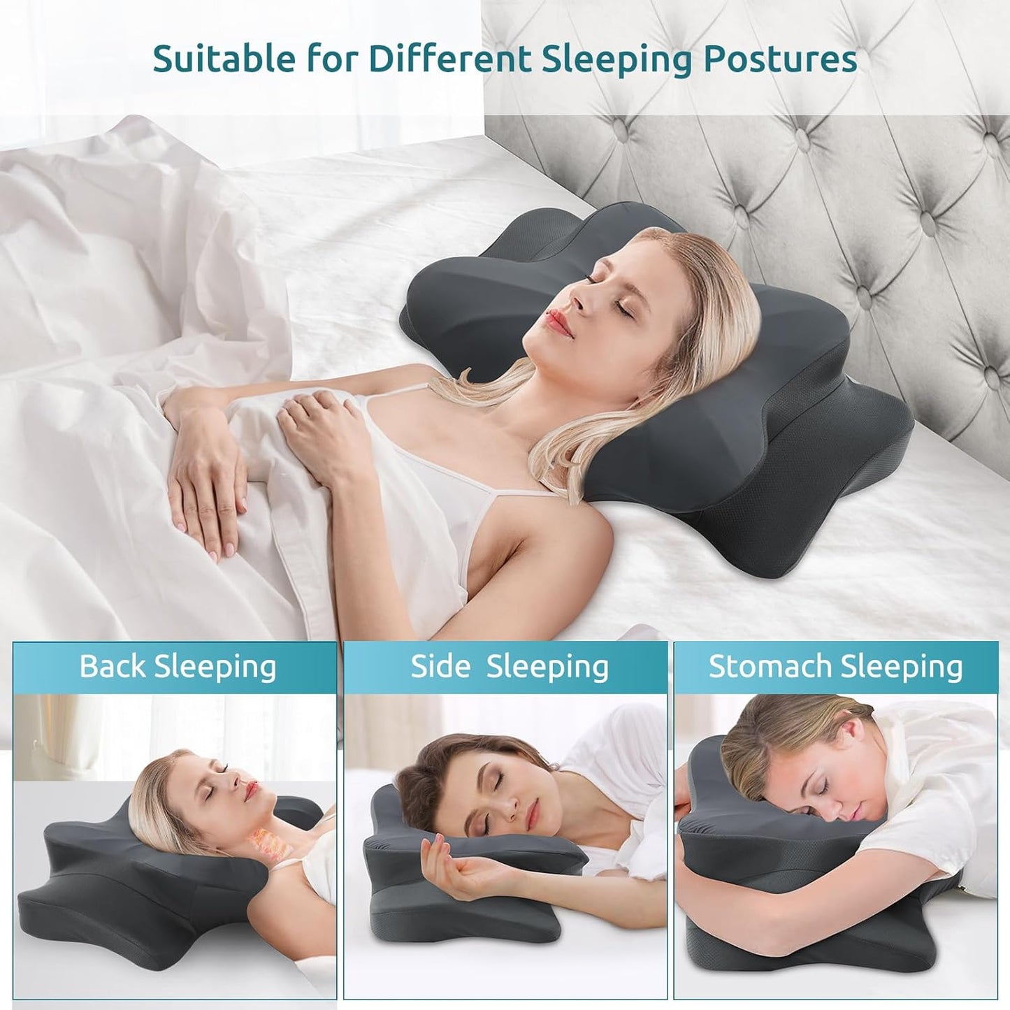 DONAMA Cervical Pillow for Neck and Shoulder,Contour Memory Foam Pillow,Ergonomic Neck Support Pillow for Side Back Stomach Sleepers with Pillowcase-Standard Size