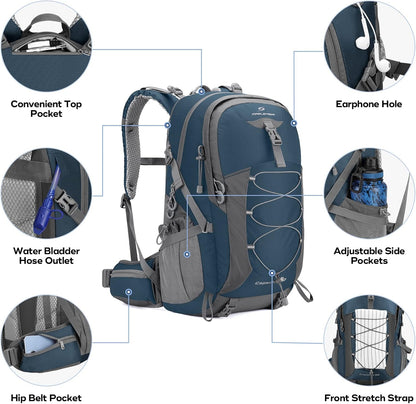 Maelstrom Hiking Backpack,Camping Backpack,50L Waterproof Hiking Daypack with Rain Cover,Lightweight Travel Backpack,Blue