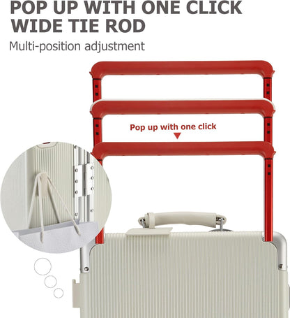 feilario 20'' Aluminum Frame Wide Handle PC Hardside Carry On Luggage - Double Spinner Wheels Luxury Rolling Travel Suitcase with TSA Lock & Cup Holder