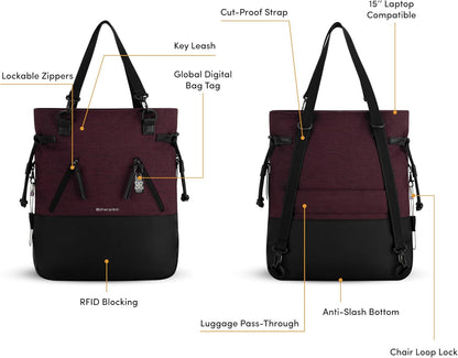 Sherpani Tempest, Anti-Theft Convertible Backpack, Teacher Tote Bag, Travel Backpack for Women, Fits 15 Inch Laptop (No Sleeve) (Merlot)