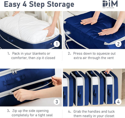 DIMJ Comforter Storage Bag - 100L Large Capacity Blanket Storage Compression Bags, Washable Space Saving Self Compression Organizer with Window Handles, Space Saver for Clothes, Bedding, Sheet