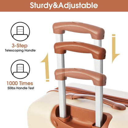 Merax Luggage sets of 3 Piece 20 24 IN Carry on Luggage Hard Case White and Brown Luggage Expandable Checked Luggage Suitcase Set with Wheels