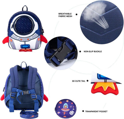 JiePai Rocket Toddler Kids Backpack with Harness Leash for Boys Girls Age 1-3