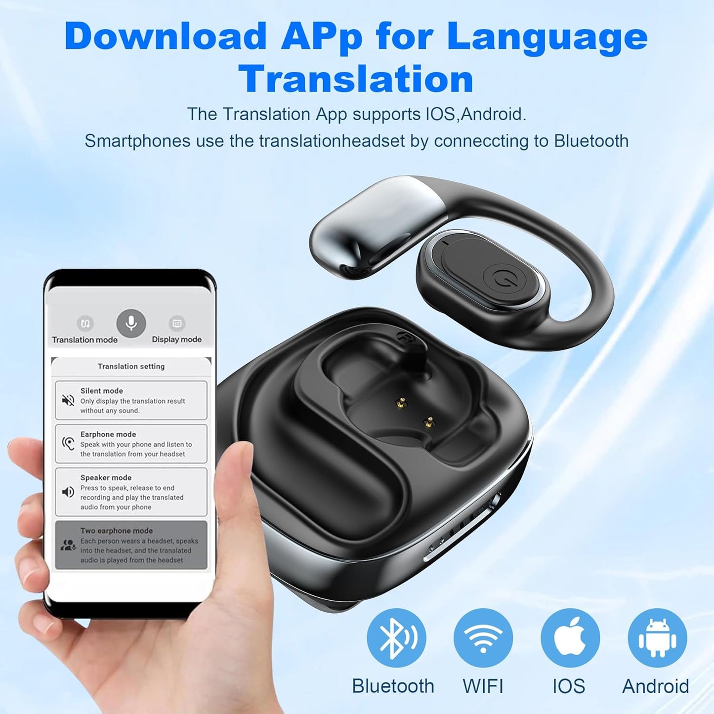 Ai Translation Earbuds Real Time, 3-in-1 Language Translator Earbud 144 Languages Wireless Translation Earbuds, Fit iOS and Android, Wireless Headphones for Travel Business Learning (White)