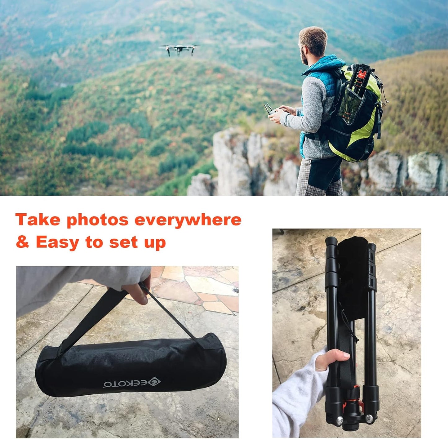 GEEKOTO 58” Magnetic Tripod, Compact Aluminum Alloy Lightweight Magsafe Camera Tripod with 360 Degree Panorama Ball Head, Professional Camera Tripod for Travelling, Learning and Working