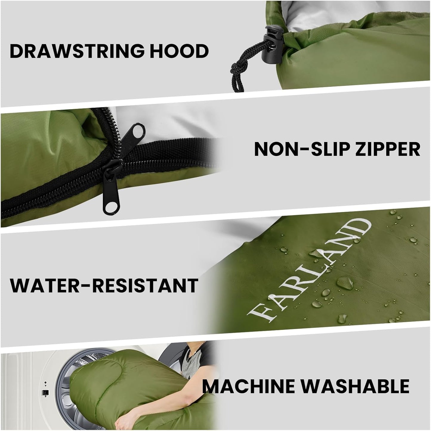 FARLAND Sleeping Bags 30℉ for Adults Teens Kids with Compression Sack Portable and Lightweight for 3-4 Season Camping, Hiking,Waterproof, Backpacking and Outdoors