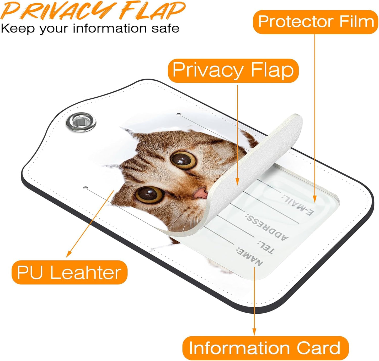 2 Pack Luggage Tag for Suitcase Cat and Butterfly in Hole Leather Travel Cruise Luggage Tag with Stainless Steel Loop Name ID Label Privacy Cover for Adults Teens Travel Bag Labels Set