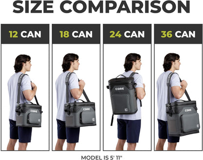 CORE Magnetic Leak Proof Soft Cooler with Waterproof Zipper | Insulated Bag Portable Ice Chest Box | Best Soft Cooler for Food & Beverages for Tailgating, Car Camping, Travel, and Family Beach Picnics