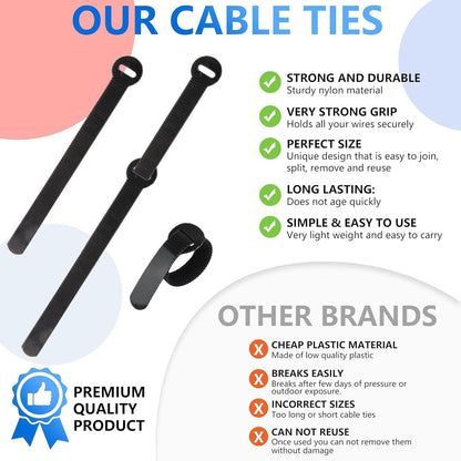 100 x Colourful Reusable Cable Ties, Cable Straps, Adjustable Cable Ties, Strong Hook and Loop Cable Straps with Buckle for TV Cables, PC Cables and Desk Organisation