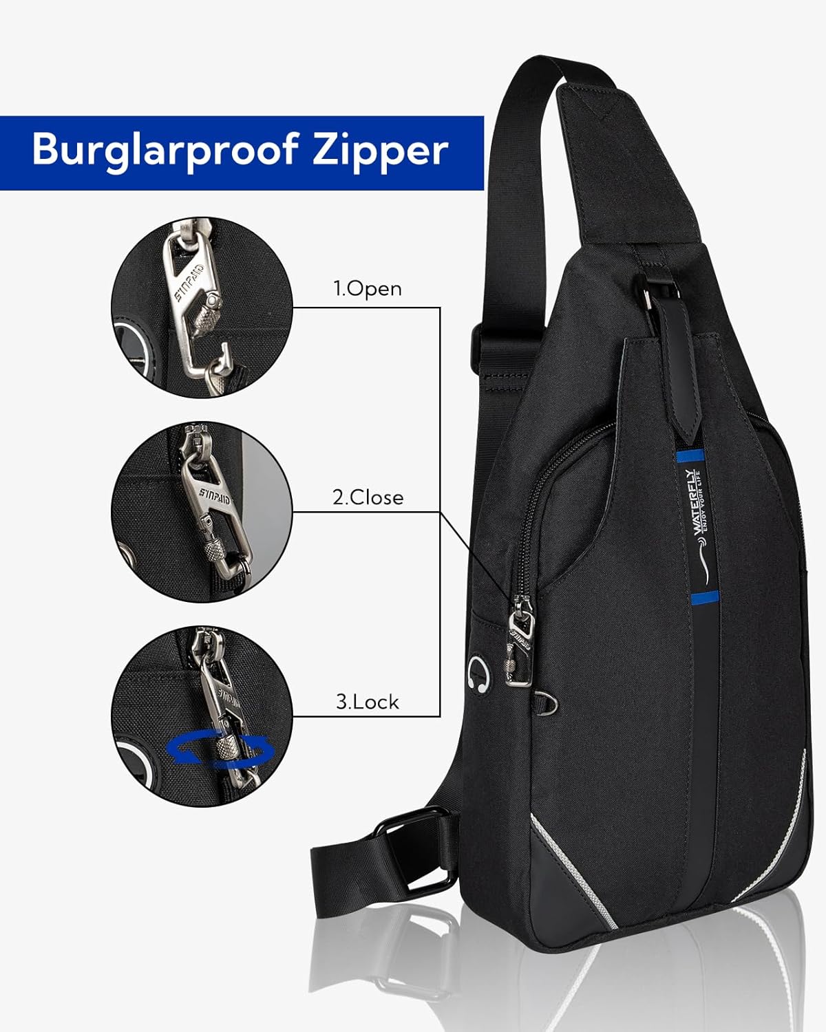 WATERFLY Small Crossbody Sling Backpack Anti Theft Backpack for Traveling Chest Shoulder Bag
