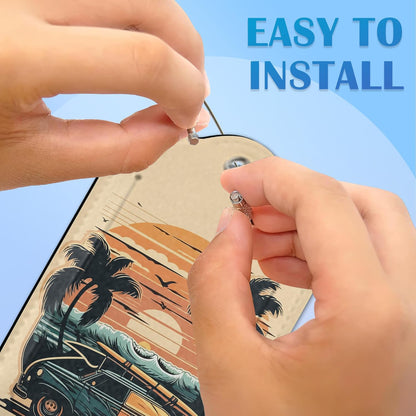 Car Palm Tree and Sunset On The Ocean 2 PCS Luggage Tags, Privacy Cover ID Label with Stainless Steel Loop and Address Card for Travel Bag Suitcase