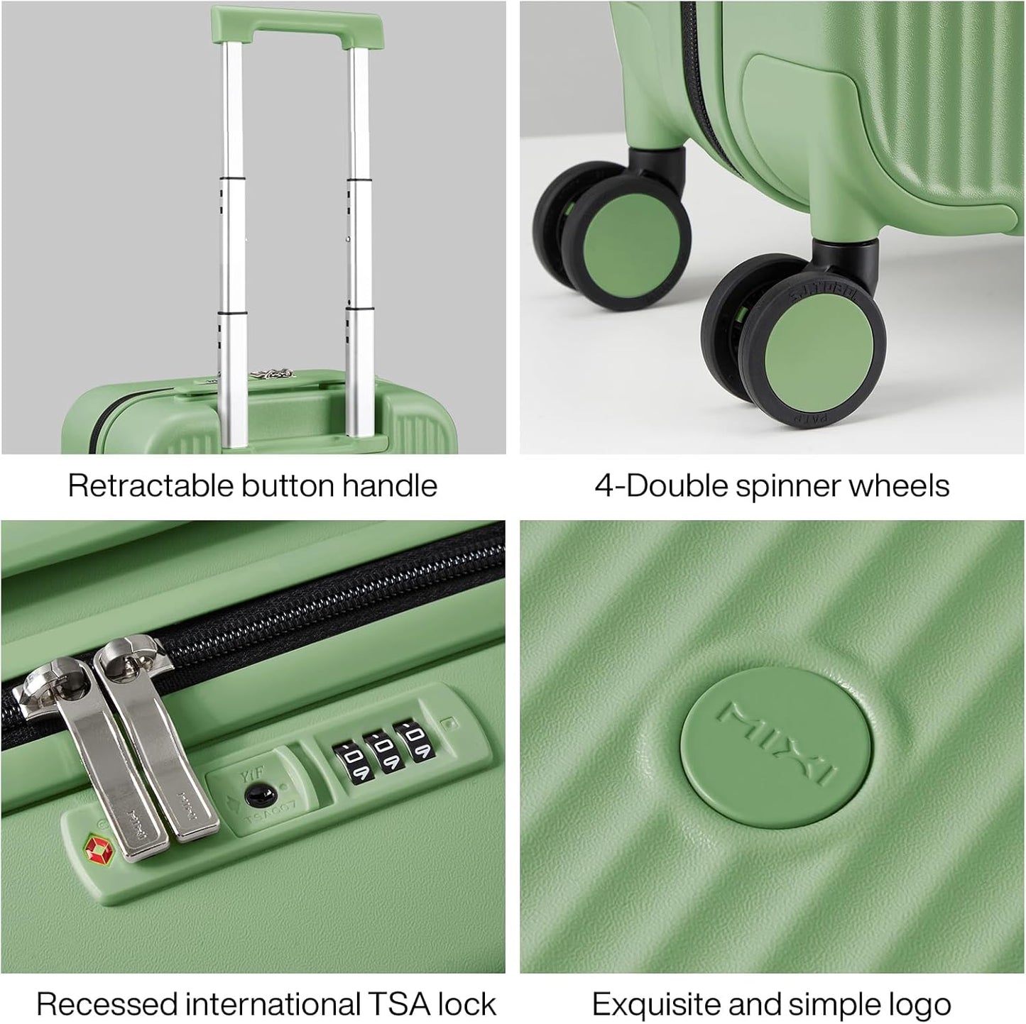 mixi Underseat Carry on Luggage 16 Inch Hardshell PC Suitcase with Spinner Wheels TSA Lock for Travel, Avocado Green