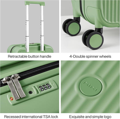 mixi Underseat Carry on Luggage 16 Inch Hardshell PC Suitcase with Spinner Wheels TSA Lock for Travel, Avocado Green