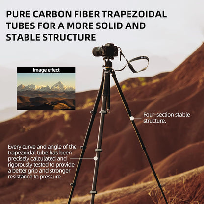 Fotopro Compact Carbon Fiber Travel Tripod, 60 inches Professional Heavy Duty Tripod with Profile Legs Super-Large Ball Head Weatherproof Bag, Fotopro Origin Plus Golden Max Load 44lbs