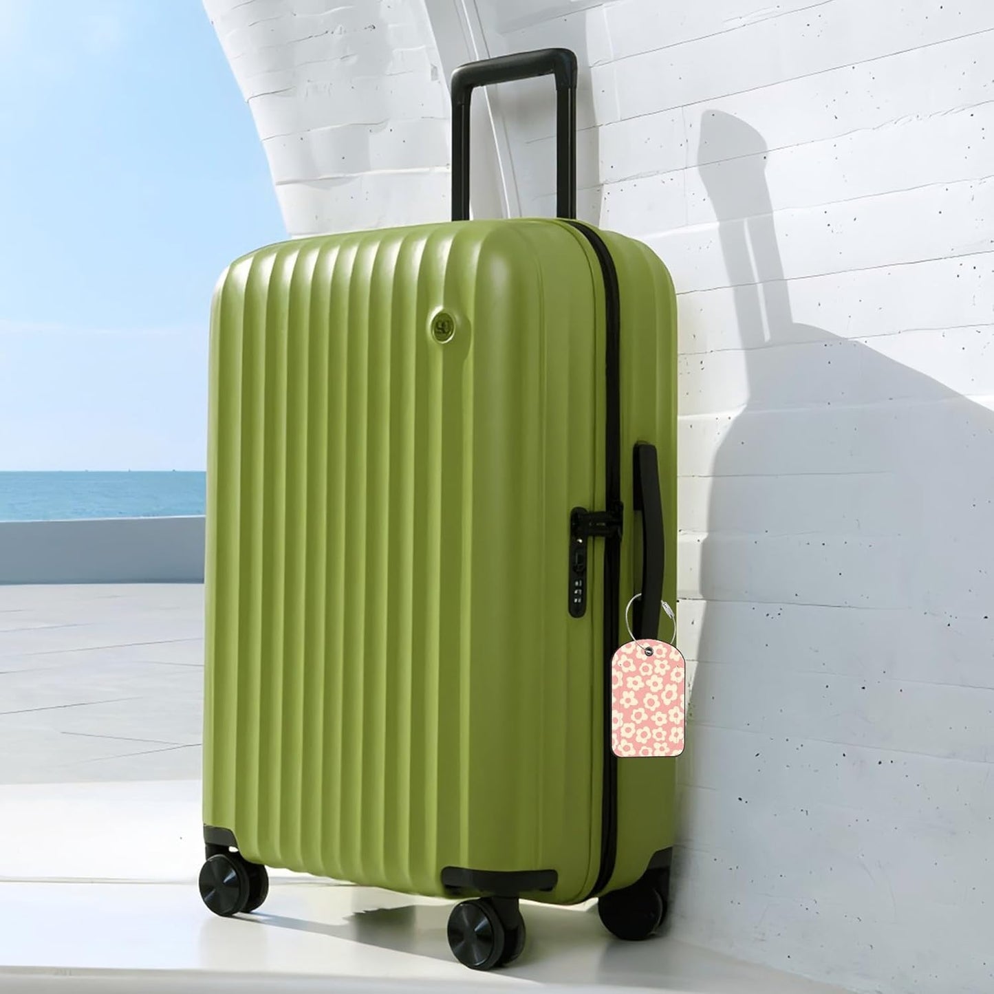 Vintage Flowers Luggage Tag for Suitcase Set of 2 PU Leather Cute Luggage Tags with Stainless Metal Loop ID Label Privacy Flap Suitcase Tags for Women and Men Travel