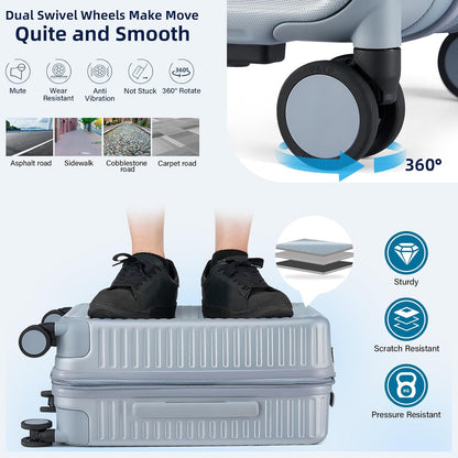 Hard Shell Suitcases Expandable Travel Luggage Sets 2 Piece, Carry on and Check in Luggage Lightweight Suitcase Set 2 Piece with Wheels Cup Holder Charger Built in (Silver, 20/28)