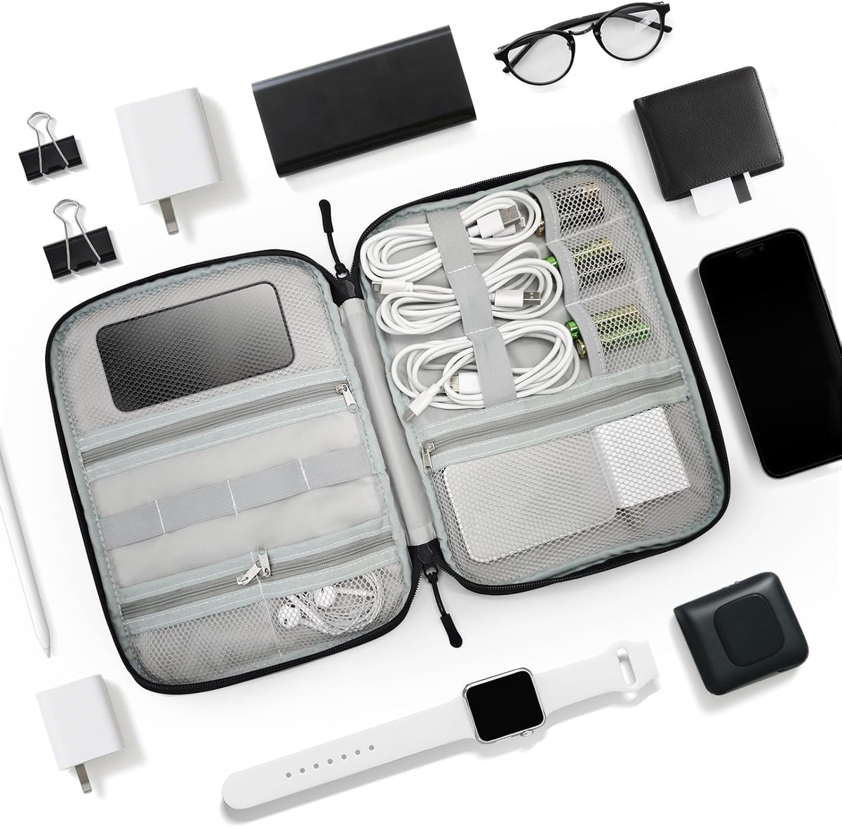 Custom Electronics Organizer Travel Case Personalized Name Initials Cable Charger Cord Tech Organizer Pouch Accessories Bag
