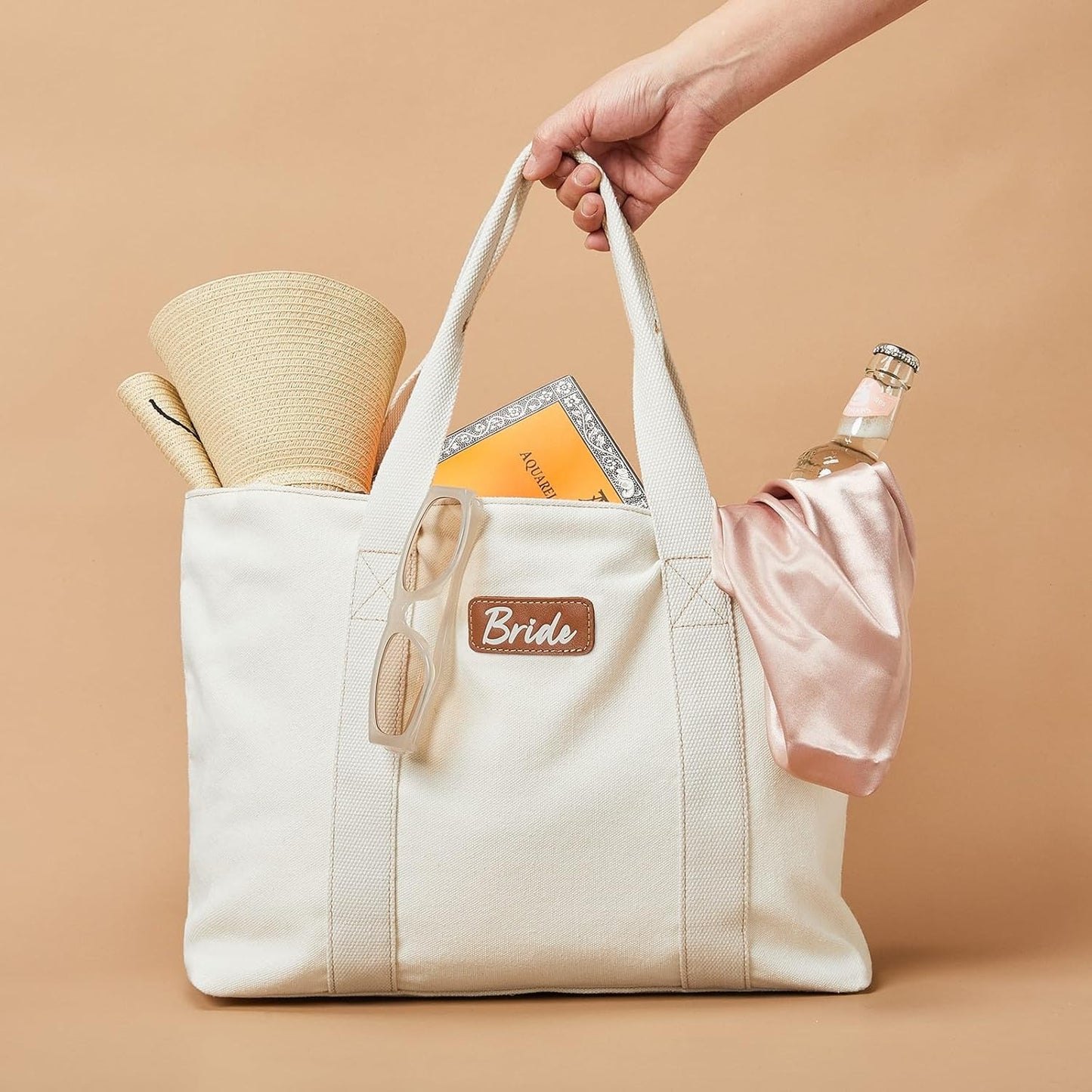 AW BRIDAL Monogram Canvas Tote Bag for Chrismas, Bridal Shower, Retirement, Birthday Gifts for Women Mom Wife Sister Friends