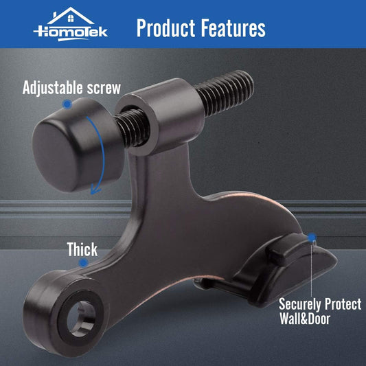 HOMOTEK 8 Pack Hinge Pin Oil Rubbed Bronze Door Stopper,Adjustable Deluxe Heavy Duty Door Stopper 2-1/2"x1-3/4”,with Black Rubber Bumper Tips