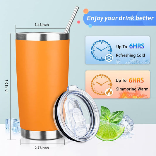 20oz Tumbler with Straw and Brush, Stainless Steel Vacuum Insulated tumbler, Double Wall Insulated Coffee Tumbler for Outdoor, Home, Travel,Office (Orange,4pcs)