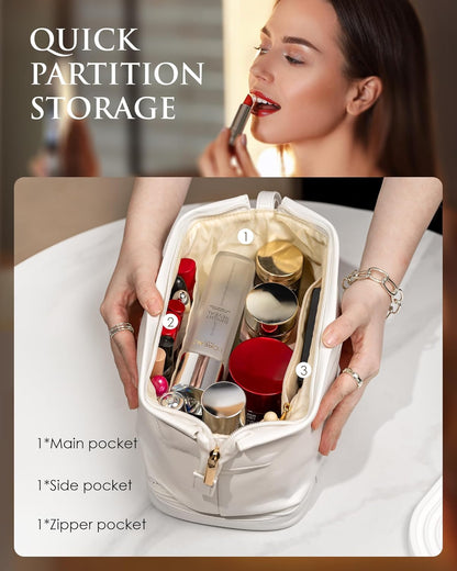 Gifts for Her, Initial Large Makeup Bags, Personalized Double Layer Cosmetic Bag with Makeup Brush Organizer, Waterproof, PU Leather Travel Toiletry Bag Wedding Gifts, Bridesmaid Gifts