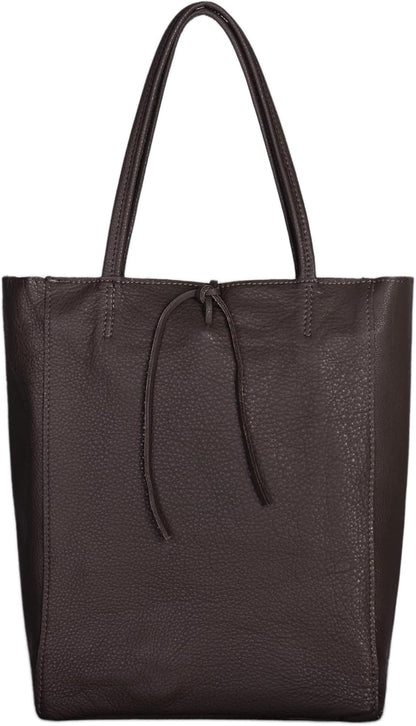 Italian Calf Leather Tote for Women with Zipper, Inner Pocket & Flat Base | Soft Unlined Shopper for Work & Travel
